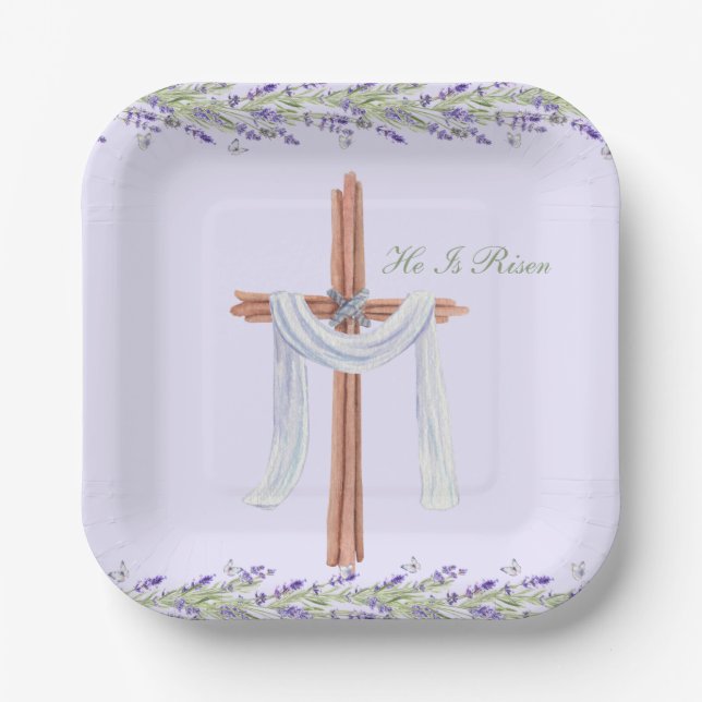 He Is Risen Christian Easter Personalised Paper Plate (Front)