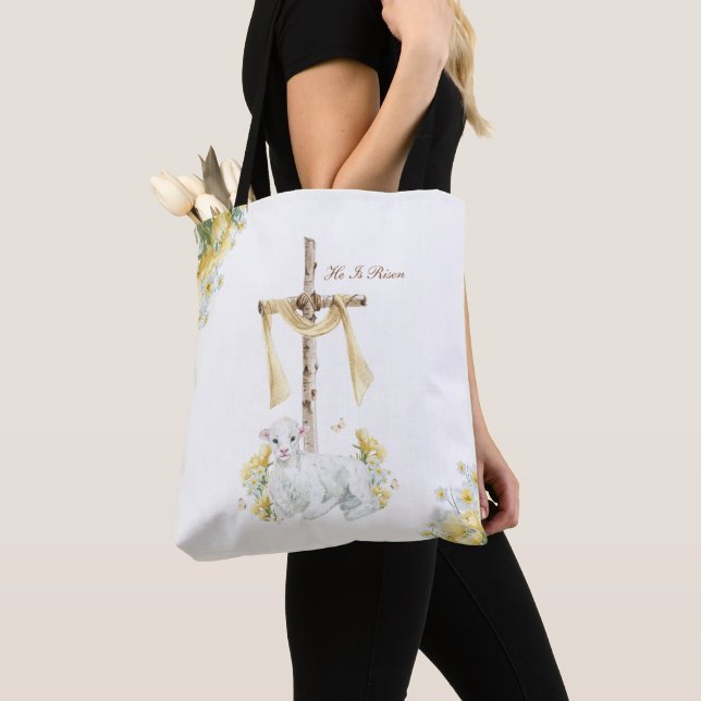 He Is Risen Christian Easter Personalised Tote Bag (Close Up)