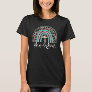 He Is Risen Christian Easter Rainbow Leopard Women T-Shirt
