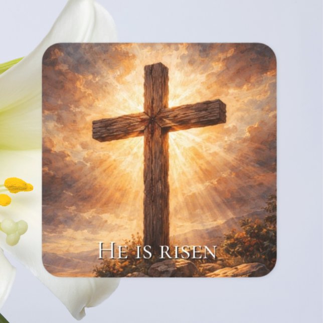 He Is Risen Christian Easter Square Sticker (Creator Uploaded)