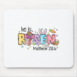He Is Risen Christian Jesus Bible Verse Bunny Eggs Mouse Mat