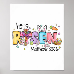 He Is Risen Christian Jesus Bible Verse Bunny Eggs Poster