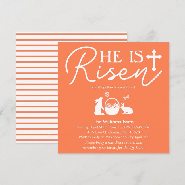 He is Risen Coral Easter Celebration Invitation (Front/Back)