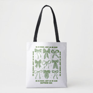 He is Risen, Croquette Bow Green Floral Tote Bag