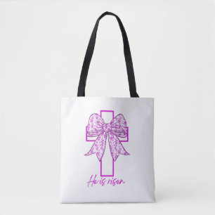 He is Risen, Croquette Bow Pink Floral Tote Bag