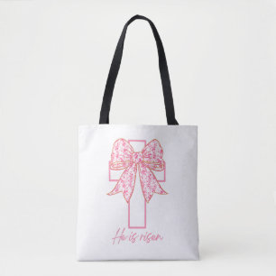 He is Risen, Croquette Bow Pink Floral Tote Bag