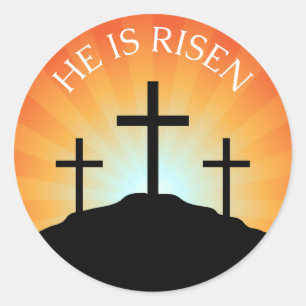He is risen cross against sunrise Easter sticker