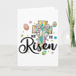 He Is Risen Cross Coquette Bow Eggs Christian East Card