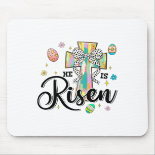 He Is Risen Cross Coquette Bow Eggs Christian East Mouse Mat