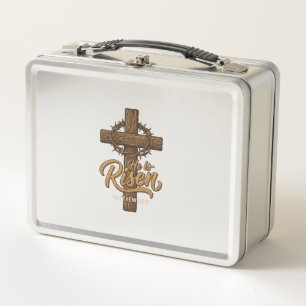 He Is Risen Cross Crown of Thorns Christian Shirt_ Metal Lunch Box