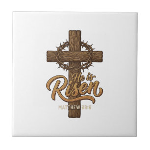 He Is Risen Cross Crown of Thorns Christian Shirt_ Tile