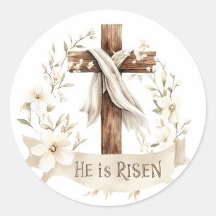 He is Risen Cross   Easter Classic Round Sticker