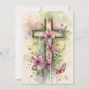 He Is Risen Cross Greeting Card, Happy Easter Holiday Card