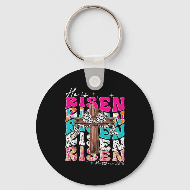 He Is Risen Cross Jesus Easter Christian Religious Key Ring (Front)