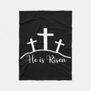 He Is Risen Cross Jesus Religious Easter Day Chris Fleece Blanket