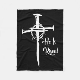 He Is Risen Cross Jesus Religious Easter Day Chris Fleece Blanket