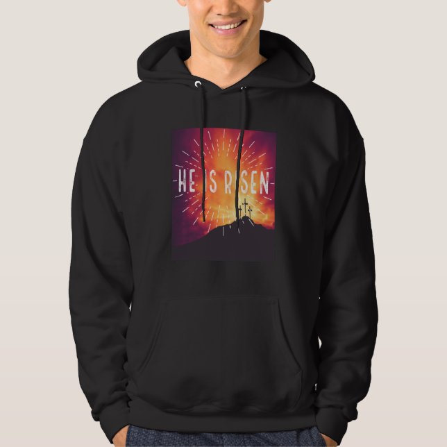 He Is Risen Cross Jesus Religious Easter Day Chris Hoodie (Front)