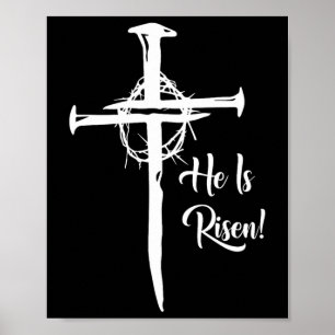 He Is Risen Cross Jesus Religious Easter Day Chris Poster