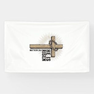 He Is Risen Cross Matthew 28_6 Vintage Christian D Banner