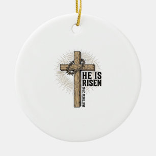 He Is Risen Cross Matthew 28_6 Vintage Christian D Ceramic Tree Decoration