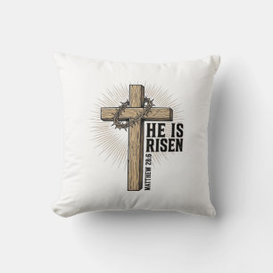 He Is Risen Cross Matthew 28_6 Vintage Christian D Cushion