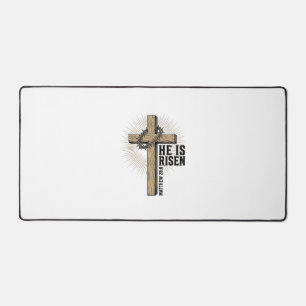 He Is Risen Cross Matthew 28_6 Vintage Christian D Desk Mat