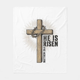 He Is Risen Cross Matthew 28_6 Vintage Christian D Fleece Blanket