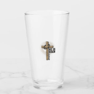 He Is Risen Cross Matthew 28_6 Vintage Christian D Glass