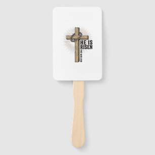 He Is Risen Cross Matthew 28_6 Vintage Christian D Hand Fan