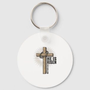 He Is Risen Cross Matthew 28_6 Vintage Christian D Key Ring