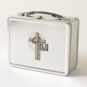 He Is Risen Cross Matthew 28_6 Vintage Christian D Metal Lunch Box