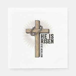 He Is Risen Cross Matthew 28_6 Vintage Christian D Napkin