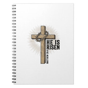 He Is Risen Cross Matthew 28_6 Vintage Christian D Notebook
