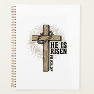 He Is Risen Cross Matthew 28_6 Vintage Christian D Planner