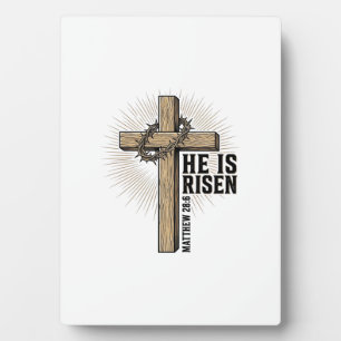 He Is Risen Cross Matthew 28_6 Vintage Christian D Plaque