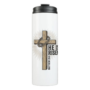 He Is Risen Cross Matthew 28_6 Vintage Christian D Thermal Tumbler