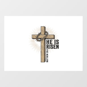 He Is Risen Cross Matthew 28_6 Vintage Christian D Window Cling