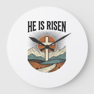 He Is Risen Cross Sunrise Christian Easter Shirt D Large Clock
