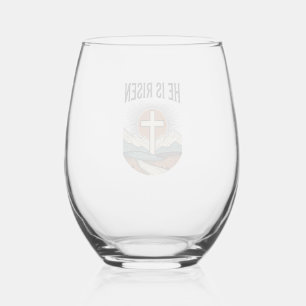 He Is Risen Cross Sunrise Christian Easter Shirt D Stemless Wine Glass