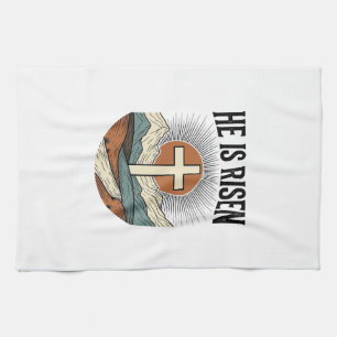 He Is Risen Cross Sunrise Christian Easter Shirt D Tea Towel