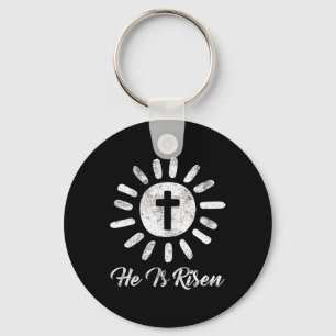 He Is Risen Cross Vintage Happy Easter Key Ring