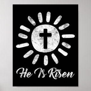 He Is Risen Cross Vintage Happy Easter Poster