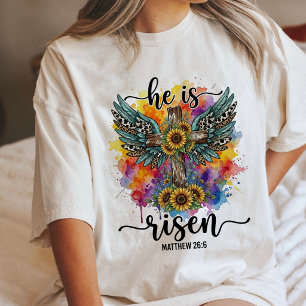 He Is Risen Cross With Watercolor Sunflowers Tri-Blend Shirt