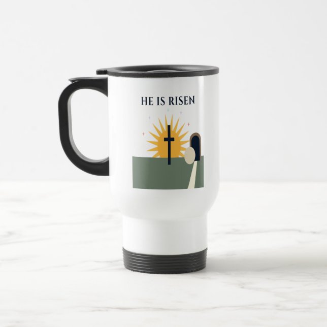 He Is Risen Easter 2026 Christian Travel Mug (Left)
