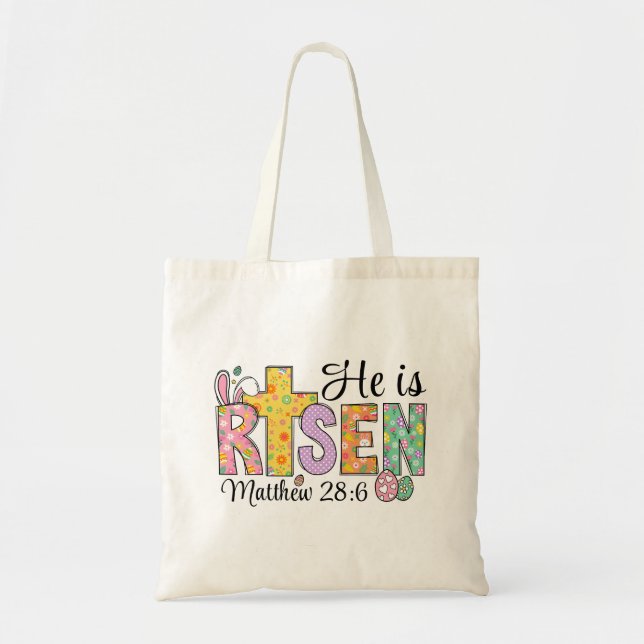 He Is Risen Easter Christian Tote Bag (Front)