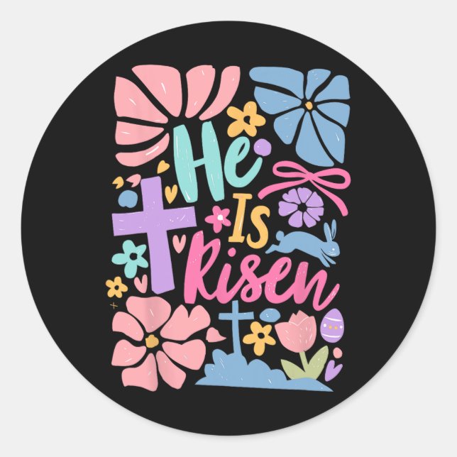 He Is Risen Easter Cross Coquette Jesus Christian  Classic Round Sticker (Front)