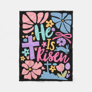 He Is Risen Easter Cross Coquette Jesus Christian Fleece Blanket