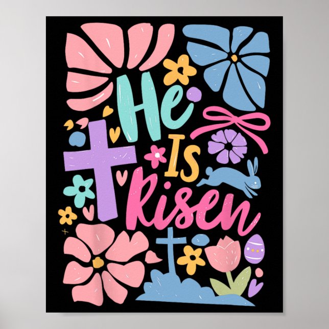 He Is Risen Easter Cross Coquette Jesus Christian  Poster (Front)
