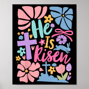 He Is Risen Easter Cross Coquette Jesus Christian  Poster