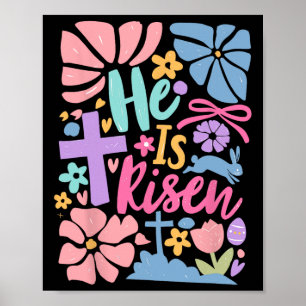 He Is Risen Easter Cross Coquette Jesus Christian Poster